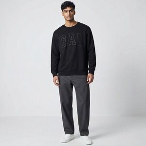 GAP Mens Fleece Crewneck Pullover Sweatshirt Size XL Black Big Graphic Print‎